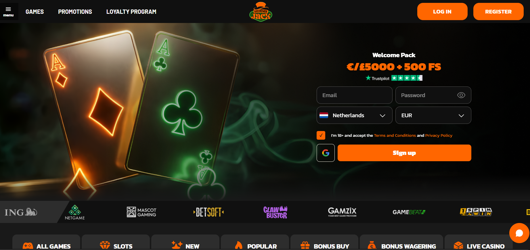 Hiddenjack casino lobby screenshot