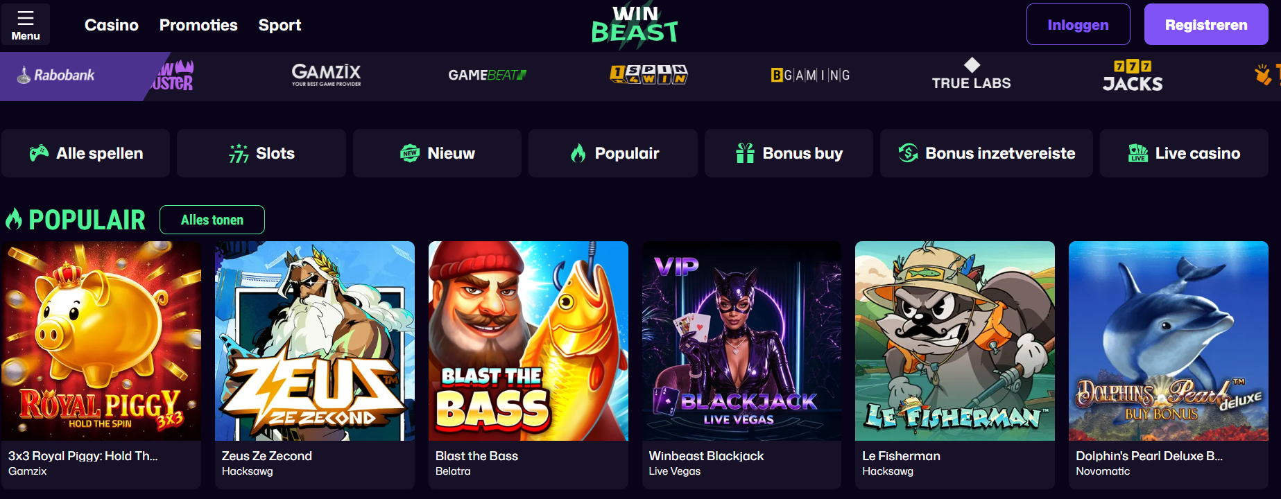 Winbeast casino lobby screenshot